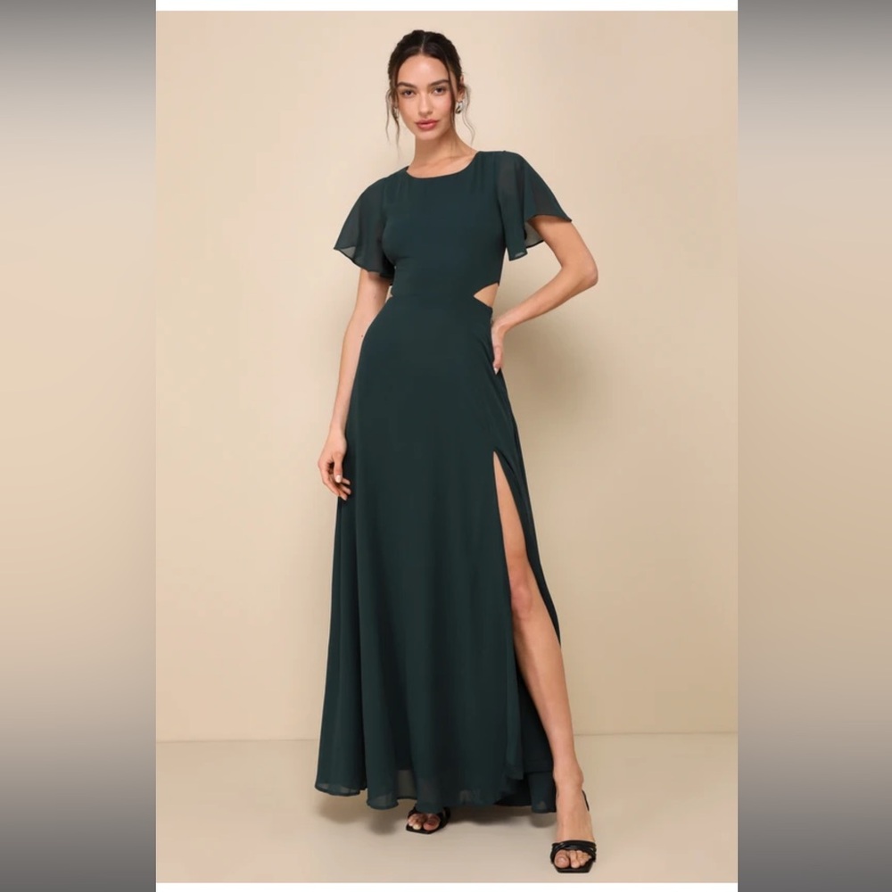 Lulus Garden Bliss Cutout Maxi Dress (Emerald Green)